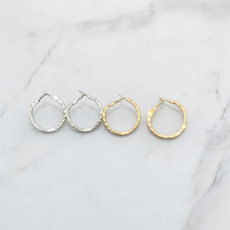 Silver and Gold Hammered Metal Hoop Earrings made by Charming Charlie
