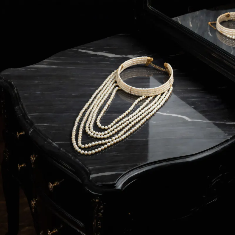 Multi-Strand Pearl Choker with Gold-Tone Clasp sold by Charming Charlie