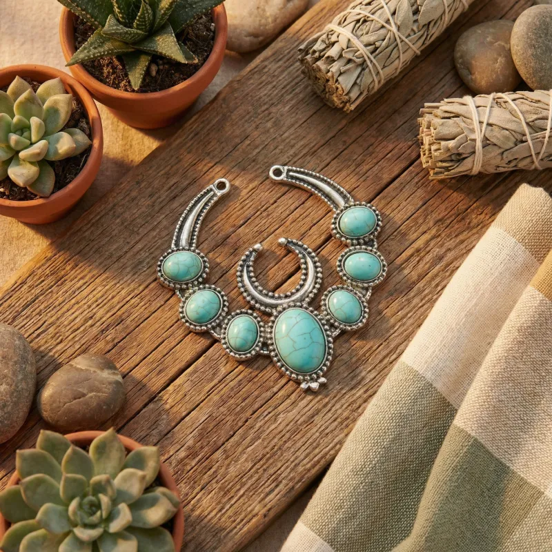 Bold Southwestern Turquoise V-Shape Pendant sold by Charming Charlie