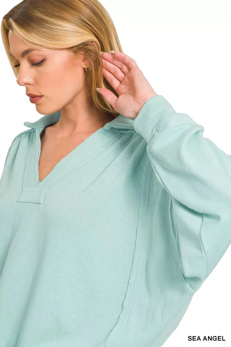 Zenana French Terry Collared Exposed Seam Sweatshirt sold by Charming Charlie product image thumbnail 3