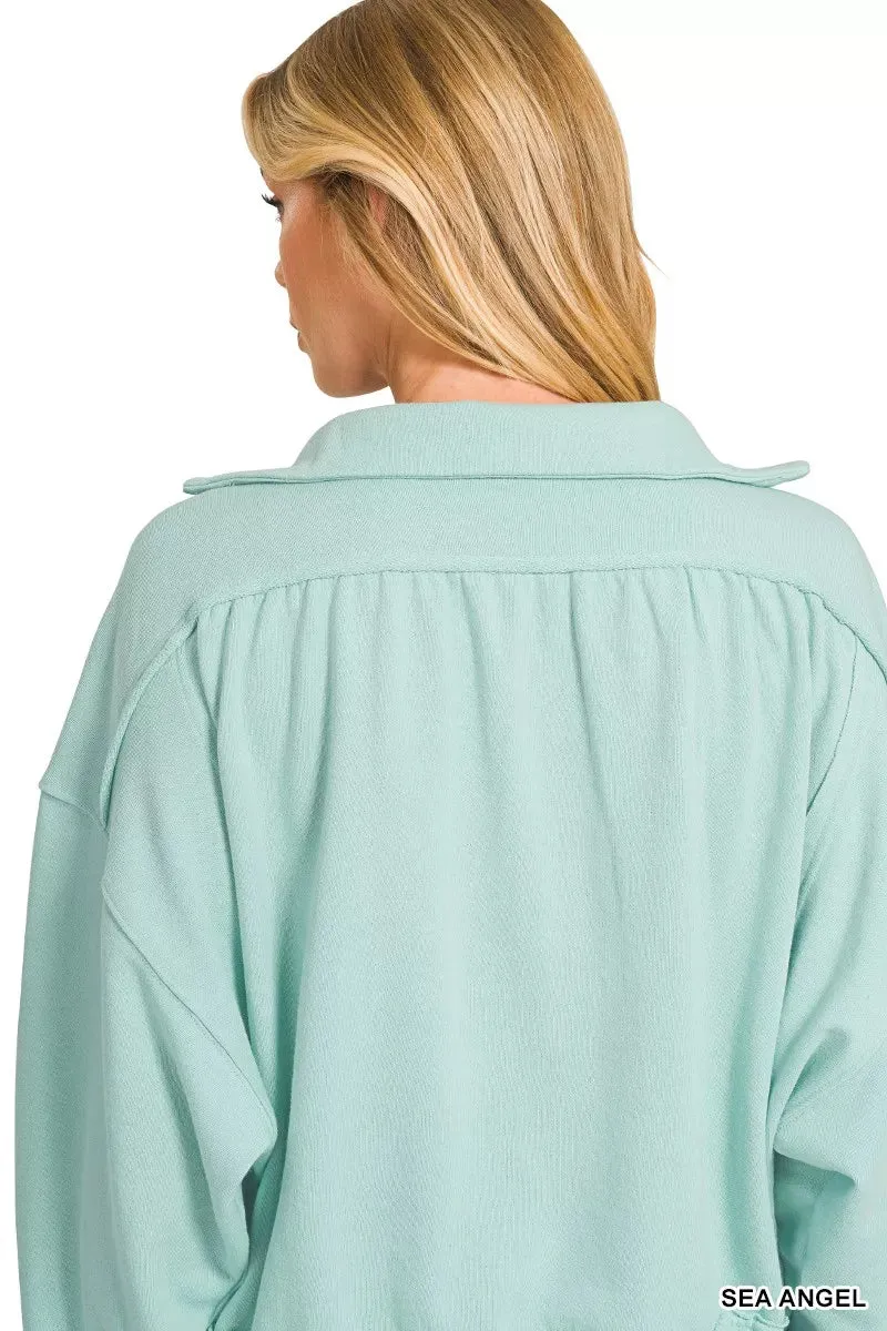 Zenana French Terry Collared Exposed Seam Sweatshirt sold by Charming Charlie product image thumbnail 4