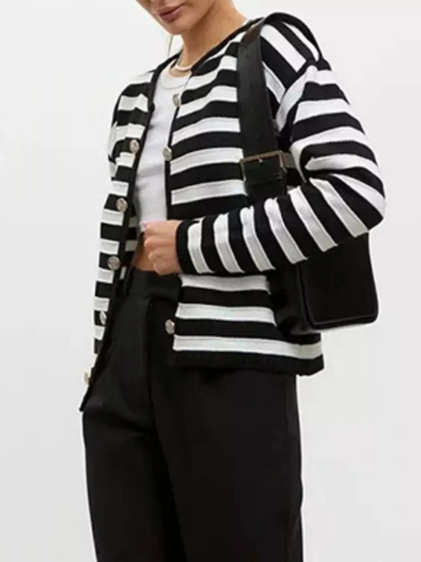 Striped Button-Down Knit Cardigan sold by Charming Charlie product image thumbnail 2