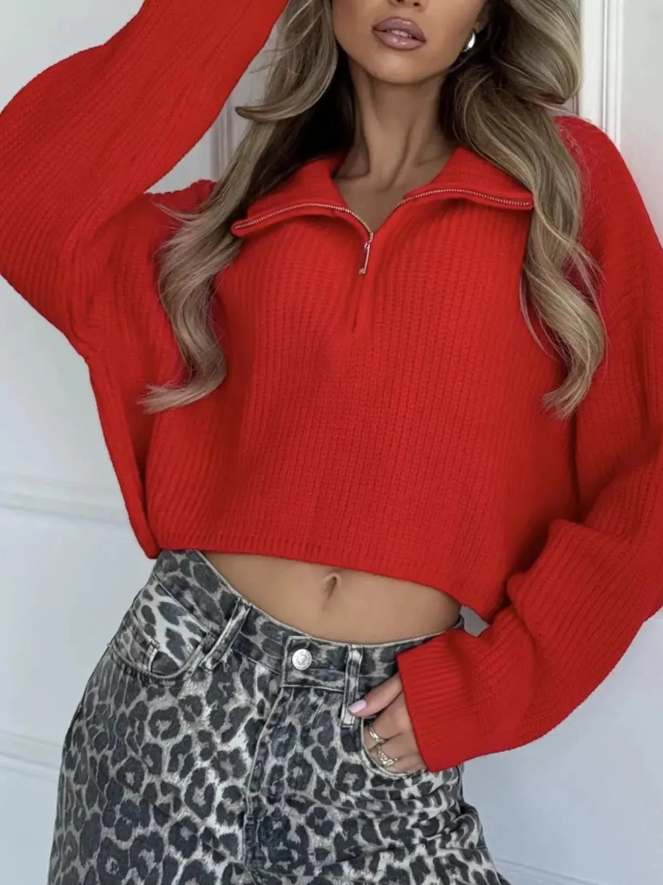 Half Zip Dropped Shoulder Sweater sold by Charming Charlie product image thumbnail 4