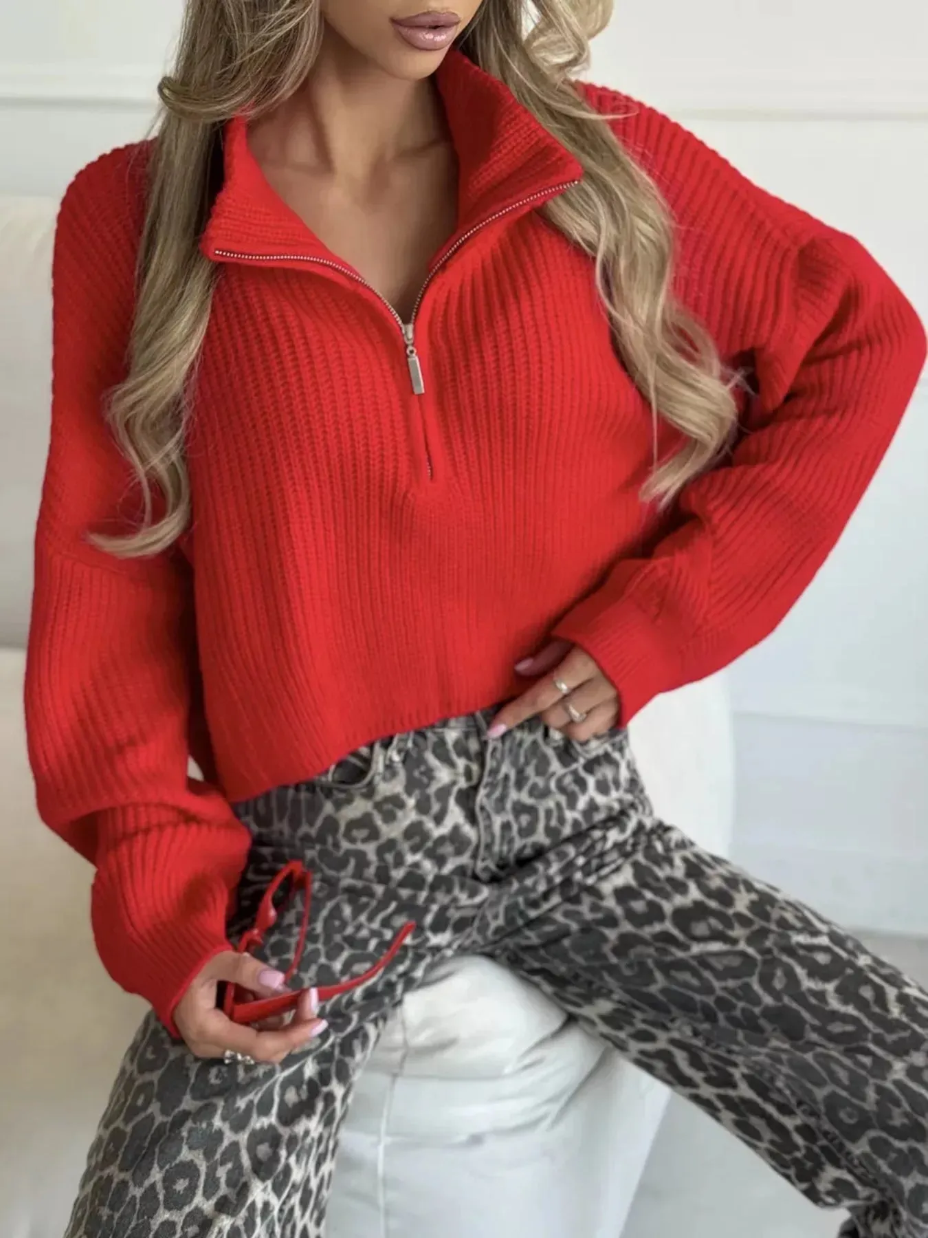 Half Zip Dropped Shoulder Sweater sold by Charming Charlie product image thumbnail 2