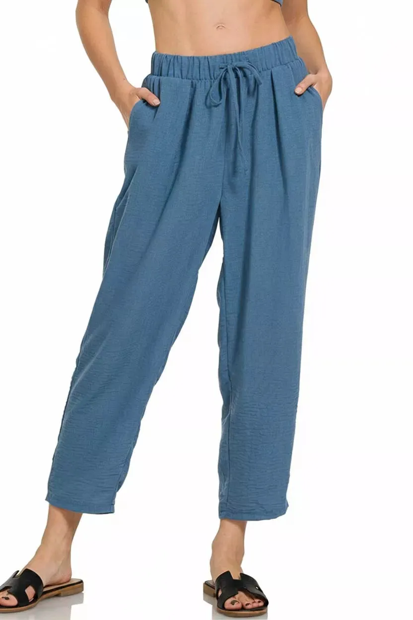 Zenana Woven Crepe Elastic Band Waist Pants sold by Charming Charlie product image thumbnail 3