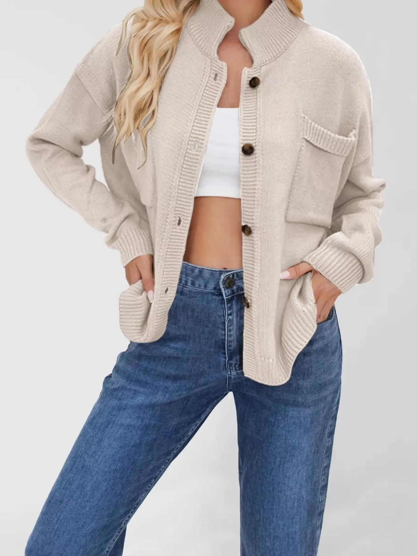 Casual Knit Button-Down Cardigan sold by Charming Charlie