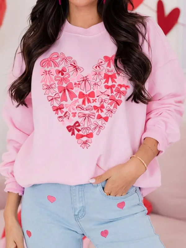 Bow Printed Big Heart Valentines Day Pullover Sweatshirt sold by Charming Charlie