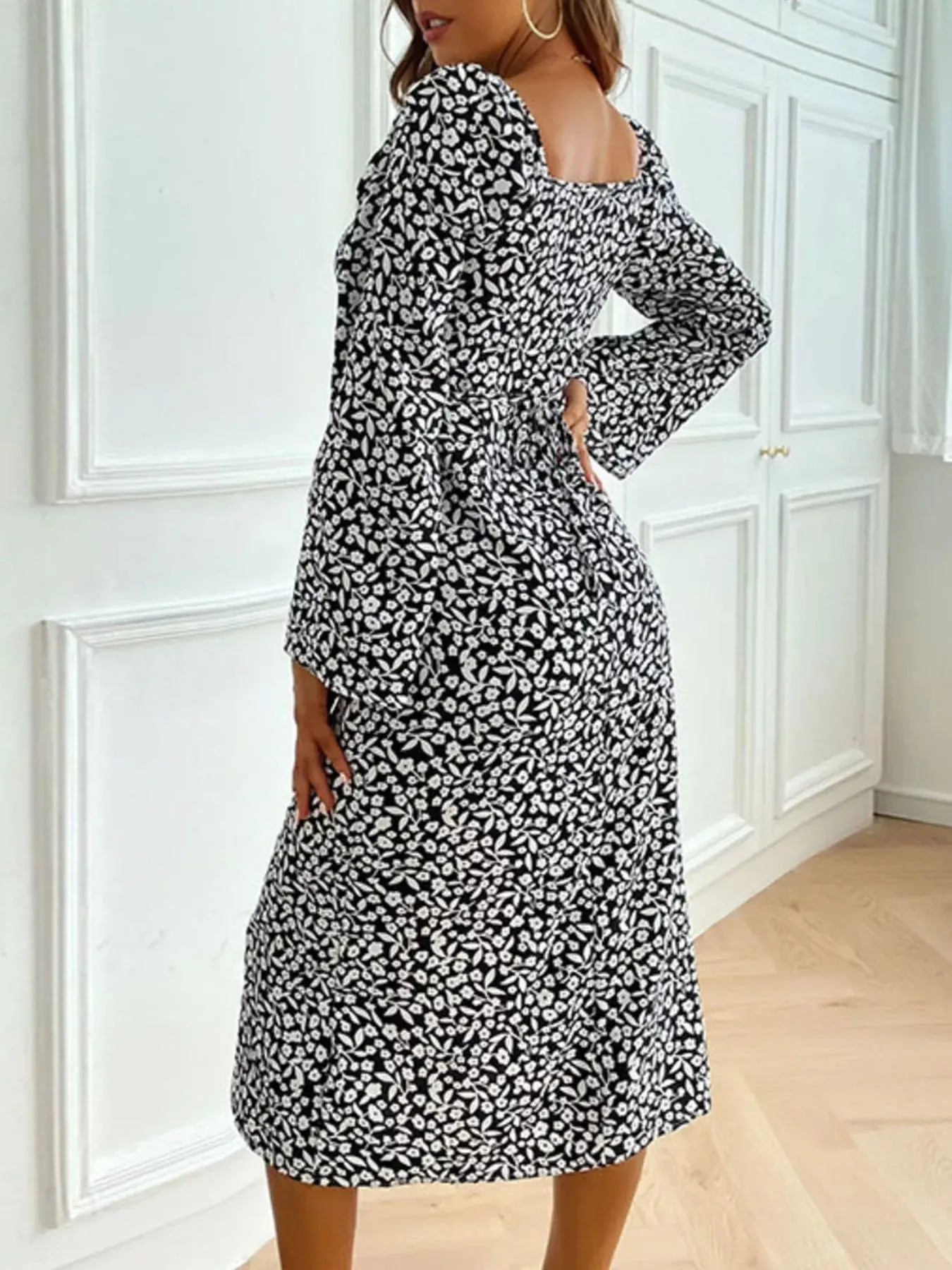 Printed Tie Flare Sleeve Midi Dress sold by Charming Charlie product image thumbnail 4