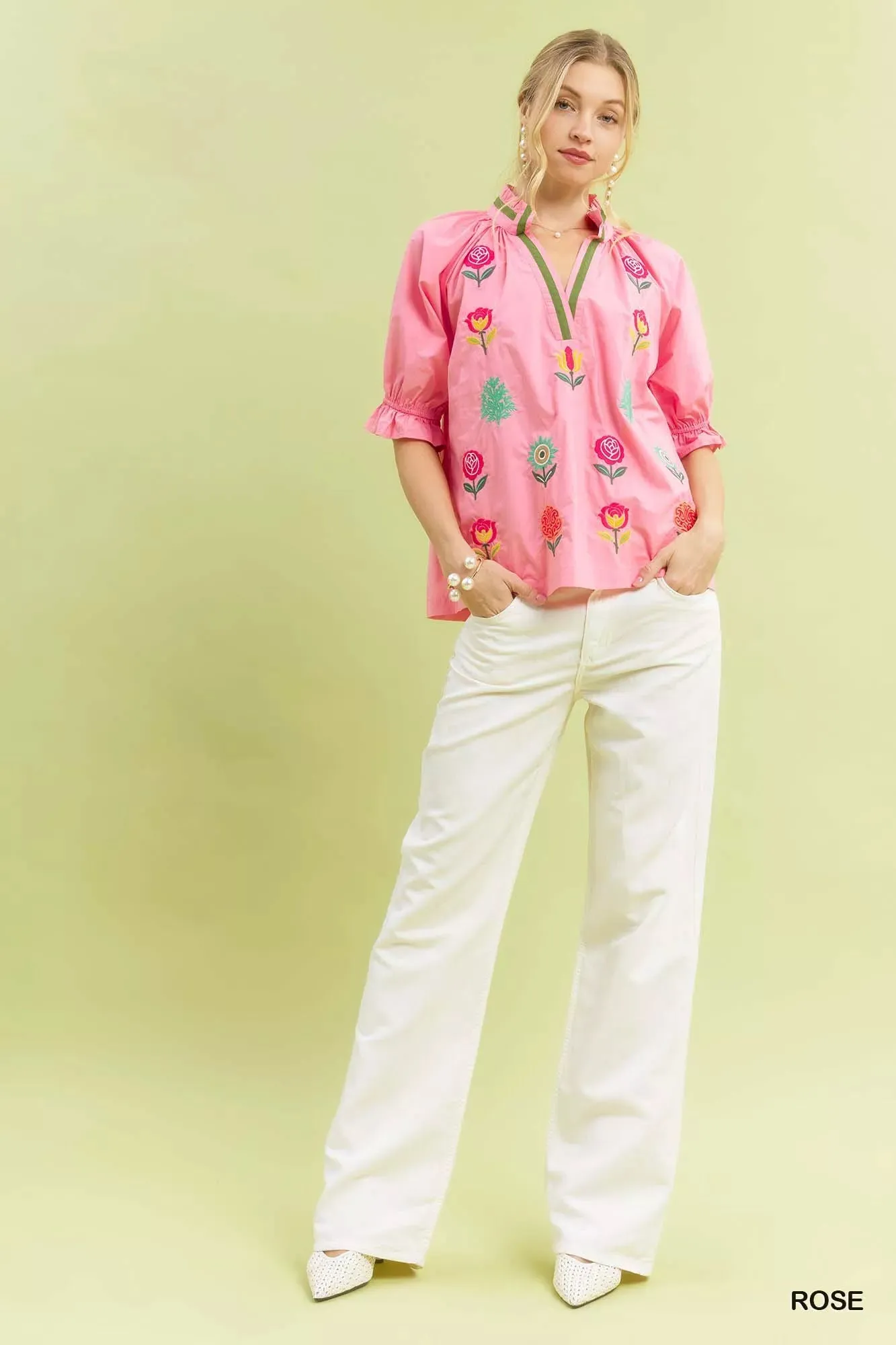 Umgee Embroidered Floral Top with Contrast Trim sold by Charming Charlie product image thumbnail 4