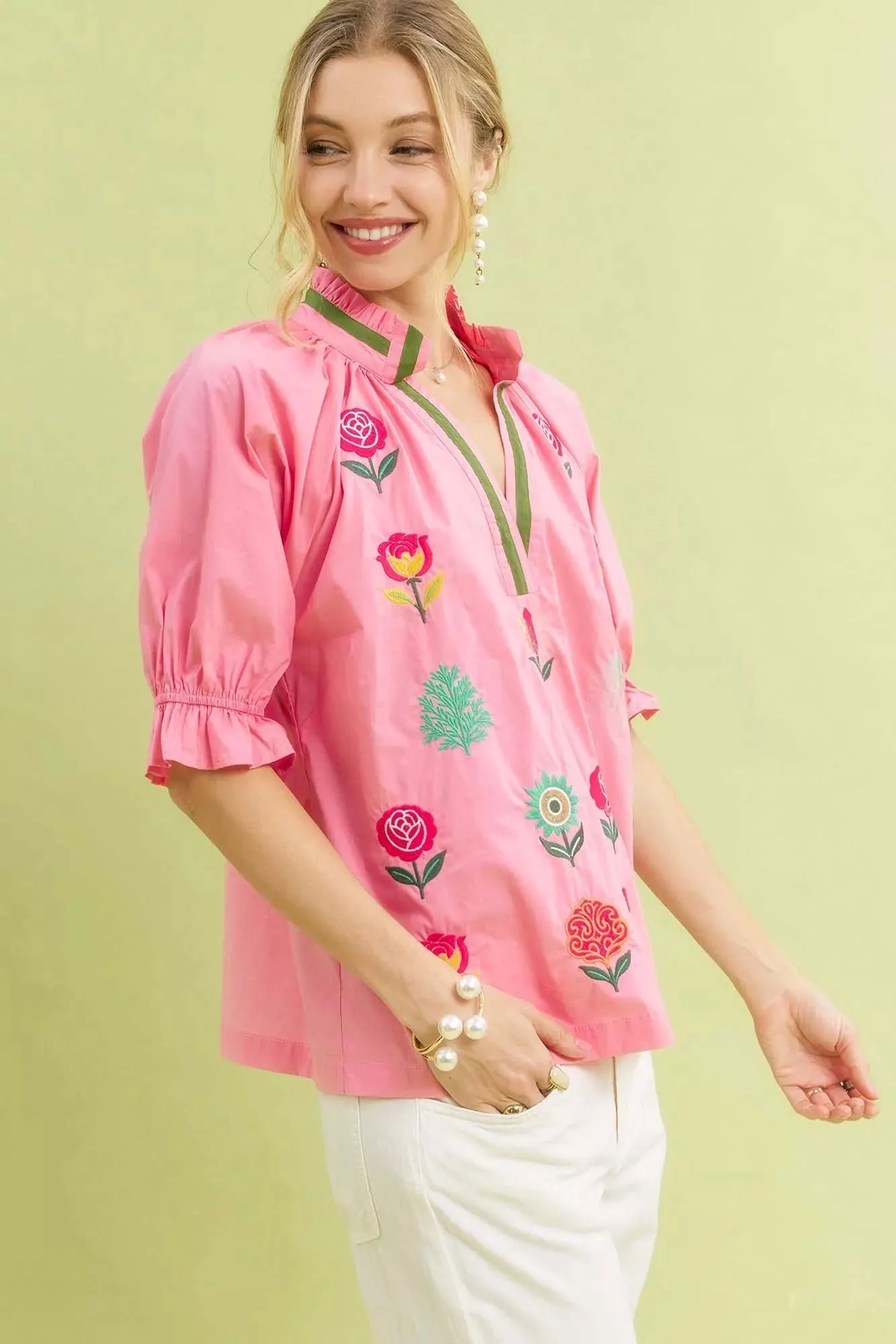 Umgee Embroidered Floral Top with Contrast Trim sold by Charming Charlie product image thumbnail 2