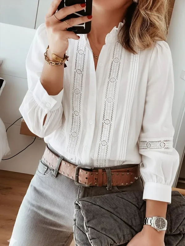 Lace Trim Long Sleeve Shirt sold by Charming Charlie