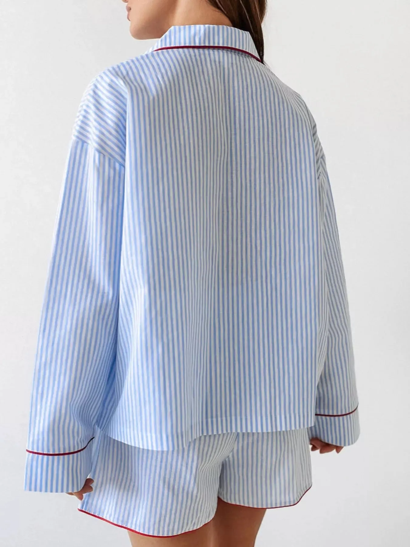 Striped Button Up Shirt and Shorts Lounge Set sold by Charming Charlie product image thumbnail 3