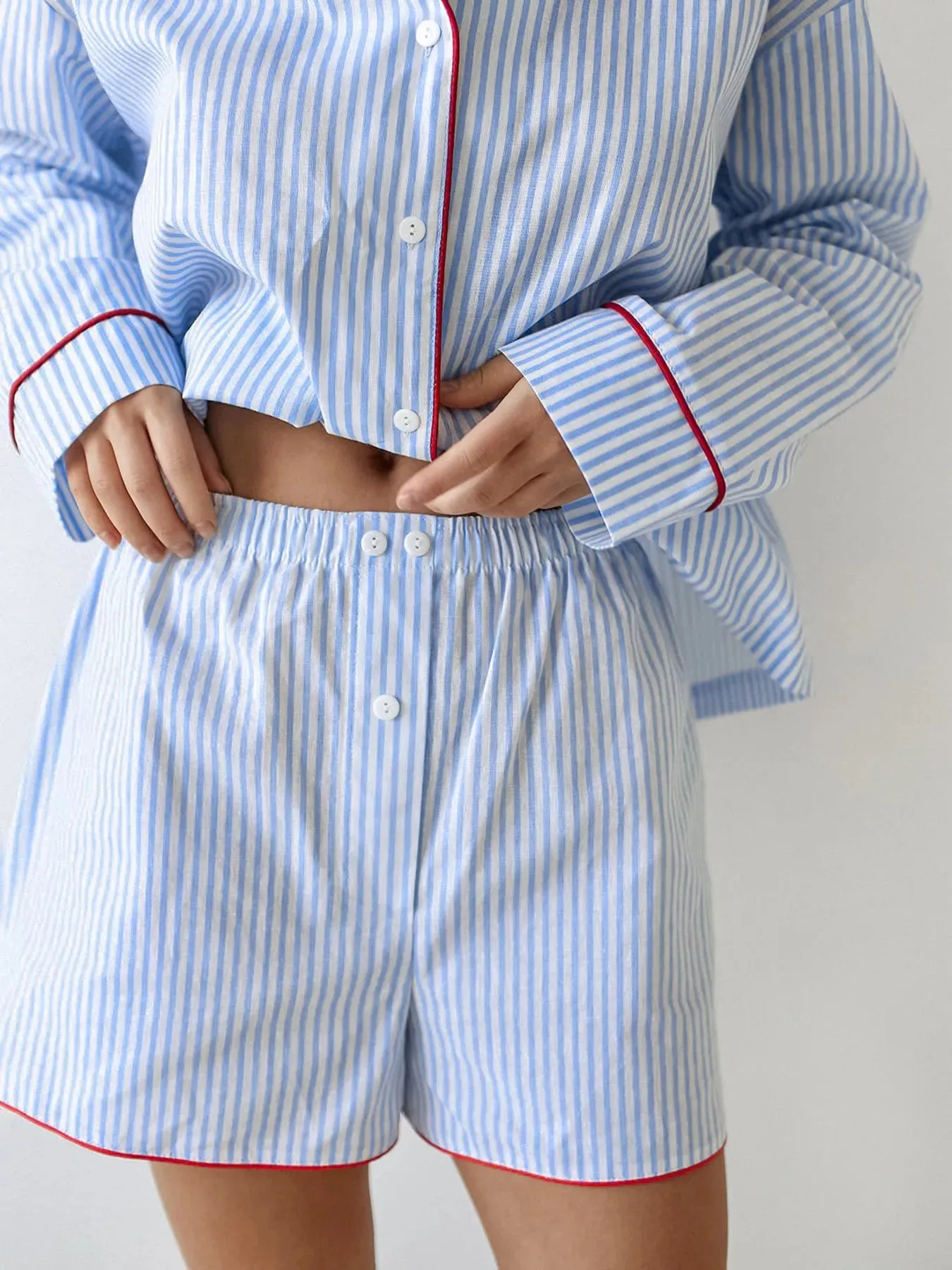 Striped Button Up Shirt and Shorts Lounge Set sold by Charming Charlie product image thumbnail 4