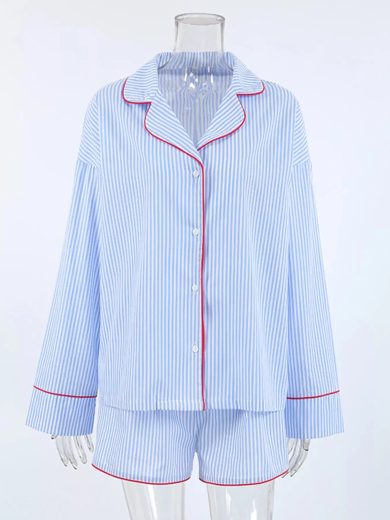 Striped Button Up Shirt and Shorts Lounge Set sold by Charming Charlie product image thumbnail 5