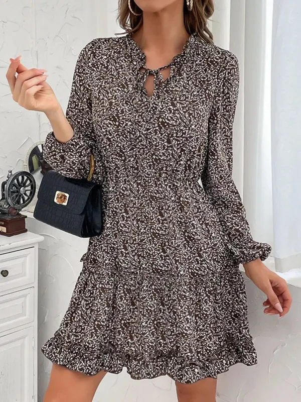 Ruffle Hem Tie Neck Mini Dress sold by Charming Charlie