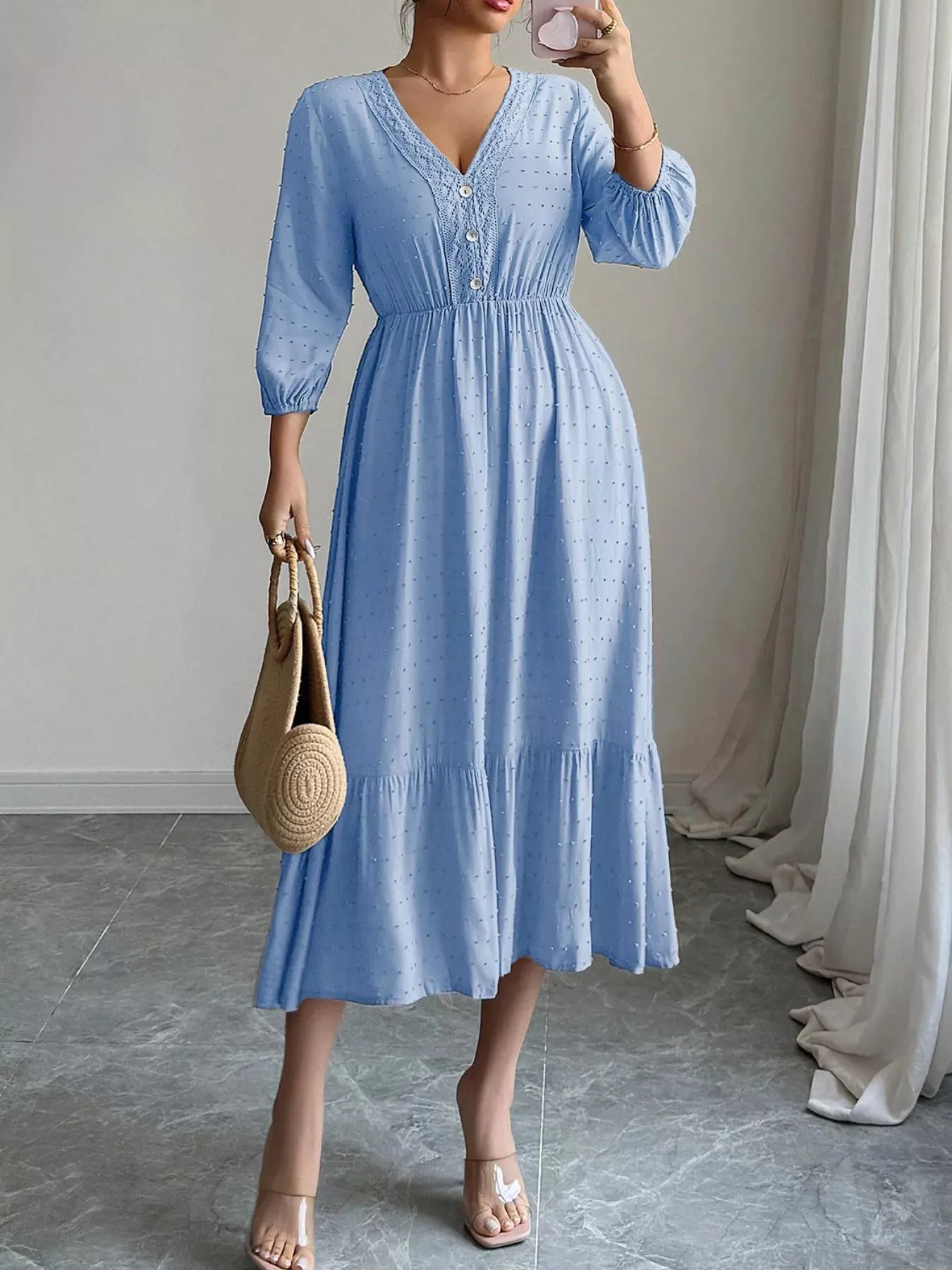 Swiss Dot Ruffle Hem Midi Dress sold by Charming Charlie product image thumbnail 4
