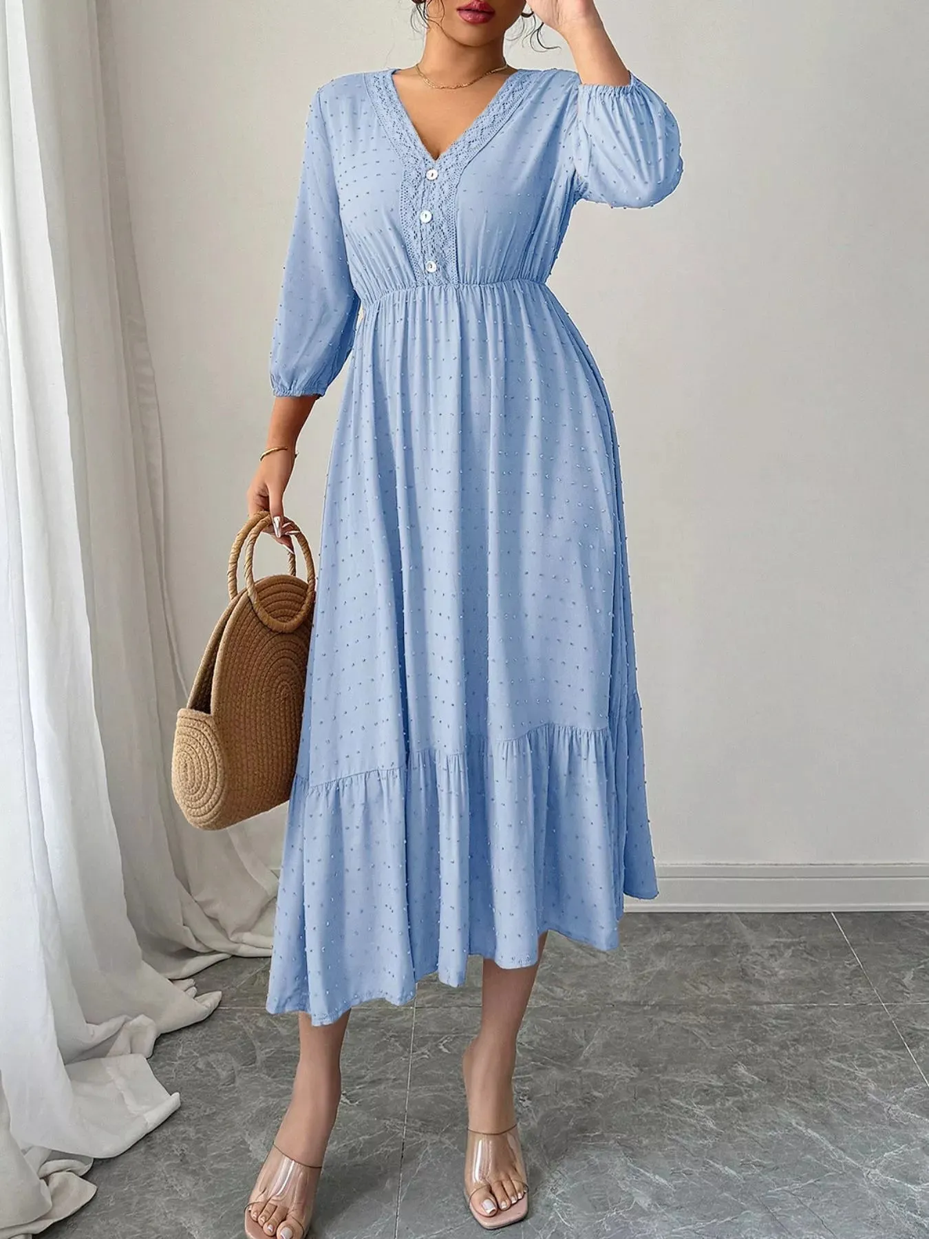 Swiss Dot Ruffle Hem Midi Dress sold by Charming Charlie product image thumbnail 5