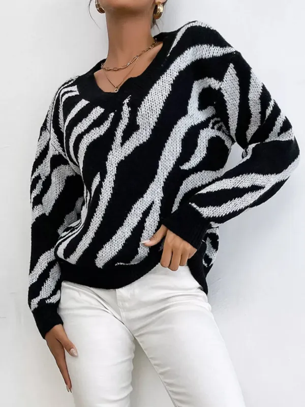Zebra Print Relaxed Fit Pullover Sweater sold by Charming Charlie