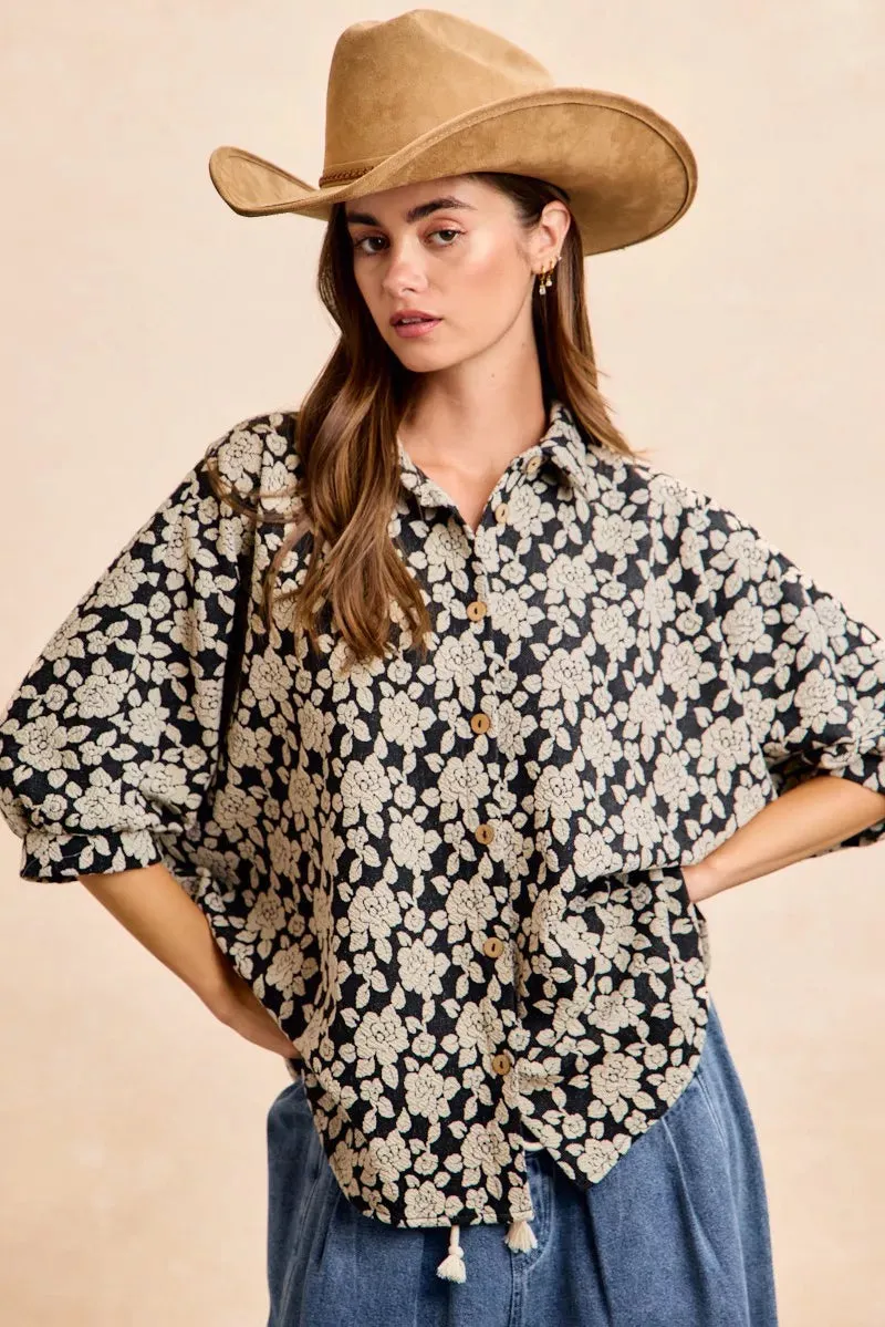 BiBi Floral Jacquard Short Dolman Sleeves Shirt sold by Charming Charlie product image thumbnail 5