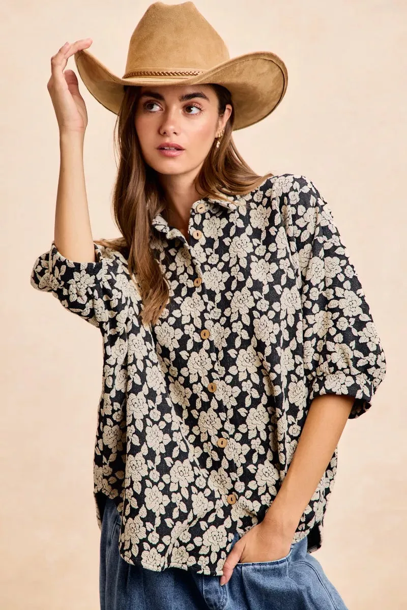 BiBi Floral Jacquard Short Dolman Sleeves Shirt sold by Charming Charlie product image thumbnail 2