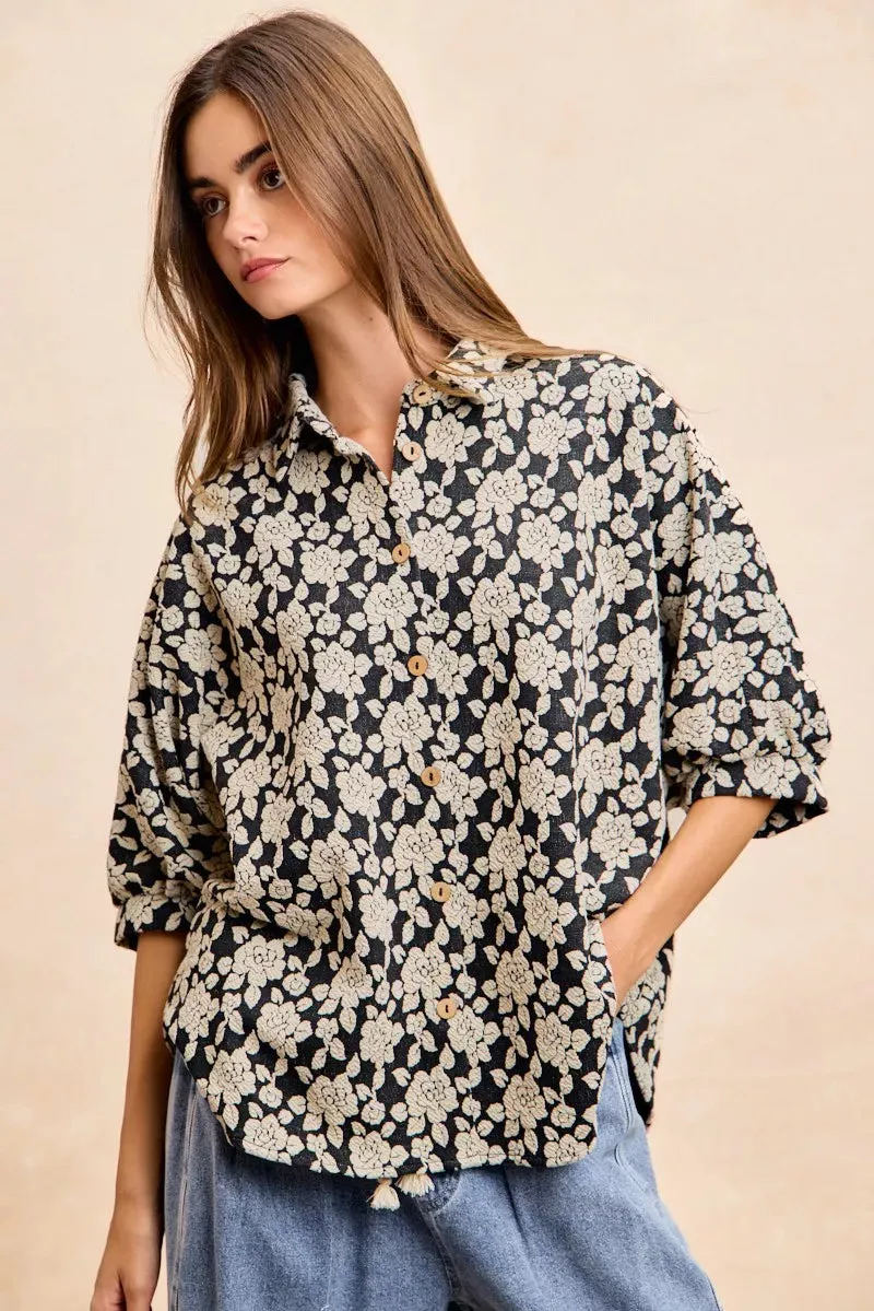 BiBi Floral Jacquard Short Dolman Sleeves Shirt sold by Charming Charlie product image thumbnail 3