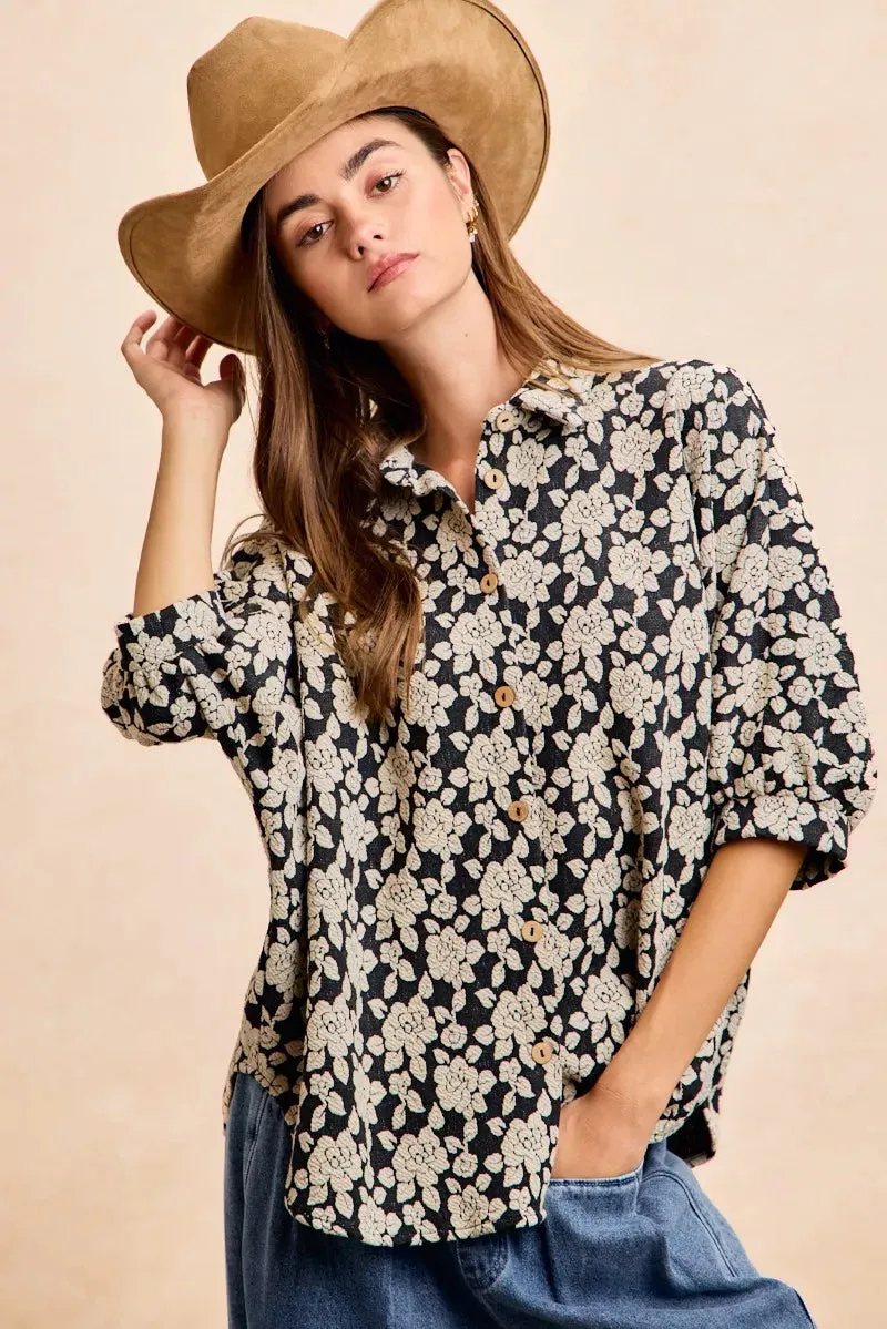 BiBi Floral Jacquard Short Dolman Sleeves Shirt sold by Charming Charlie product image thumbnail 4
