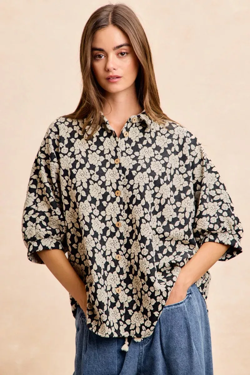 BiBi Floral Jacquard Short Dolman Sleeves Shirt sold by Charming Charlie