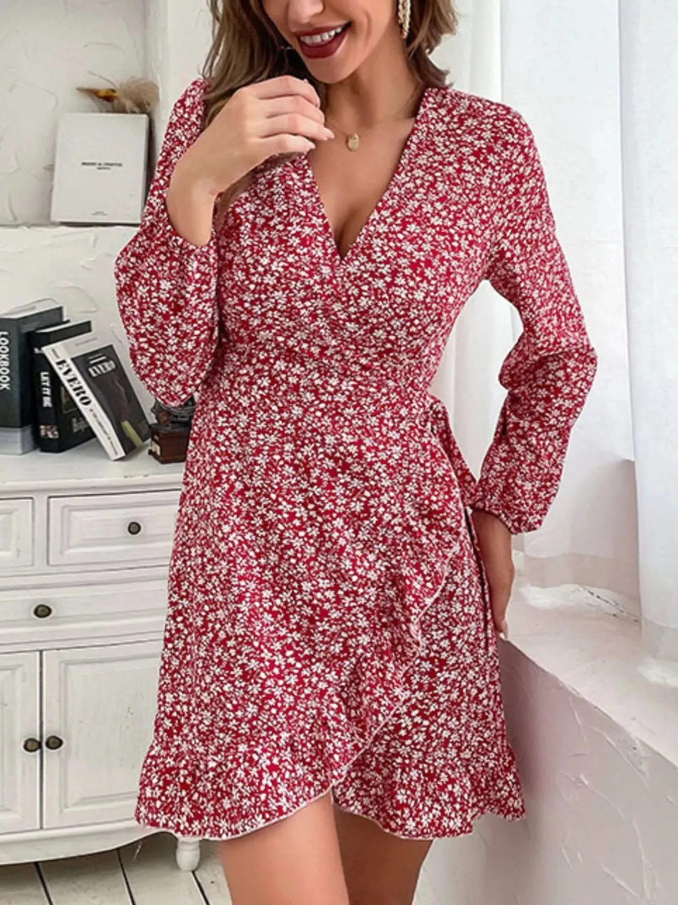 Floral Print Wrap Mini Dress sold by Charming Charlie product image thumbnail 3