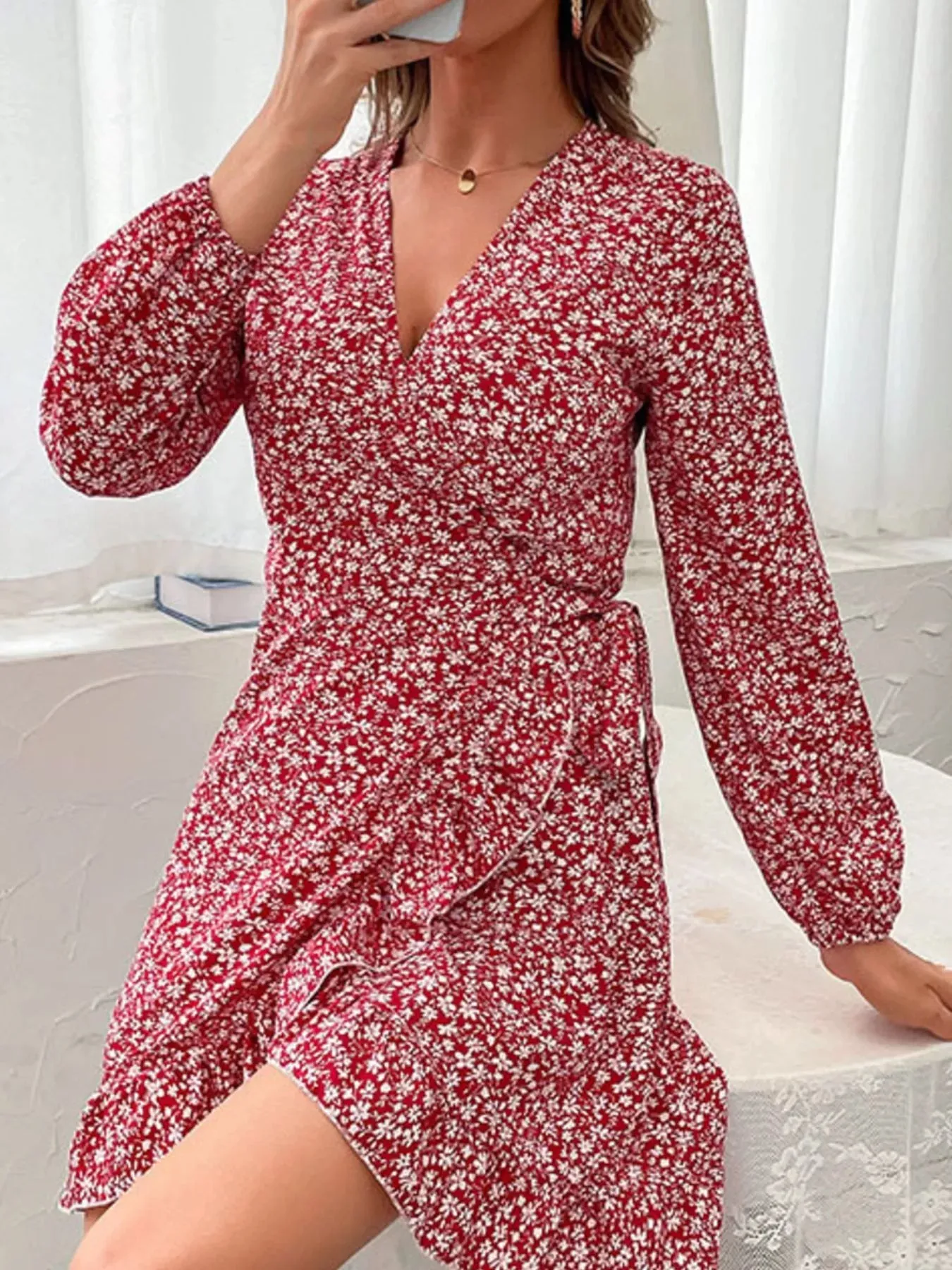 Floral Print Wrap Mini Dress sold by Charming Charlie product image thumbnail 4