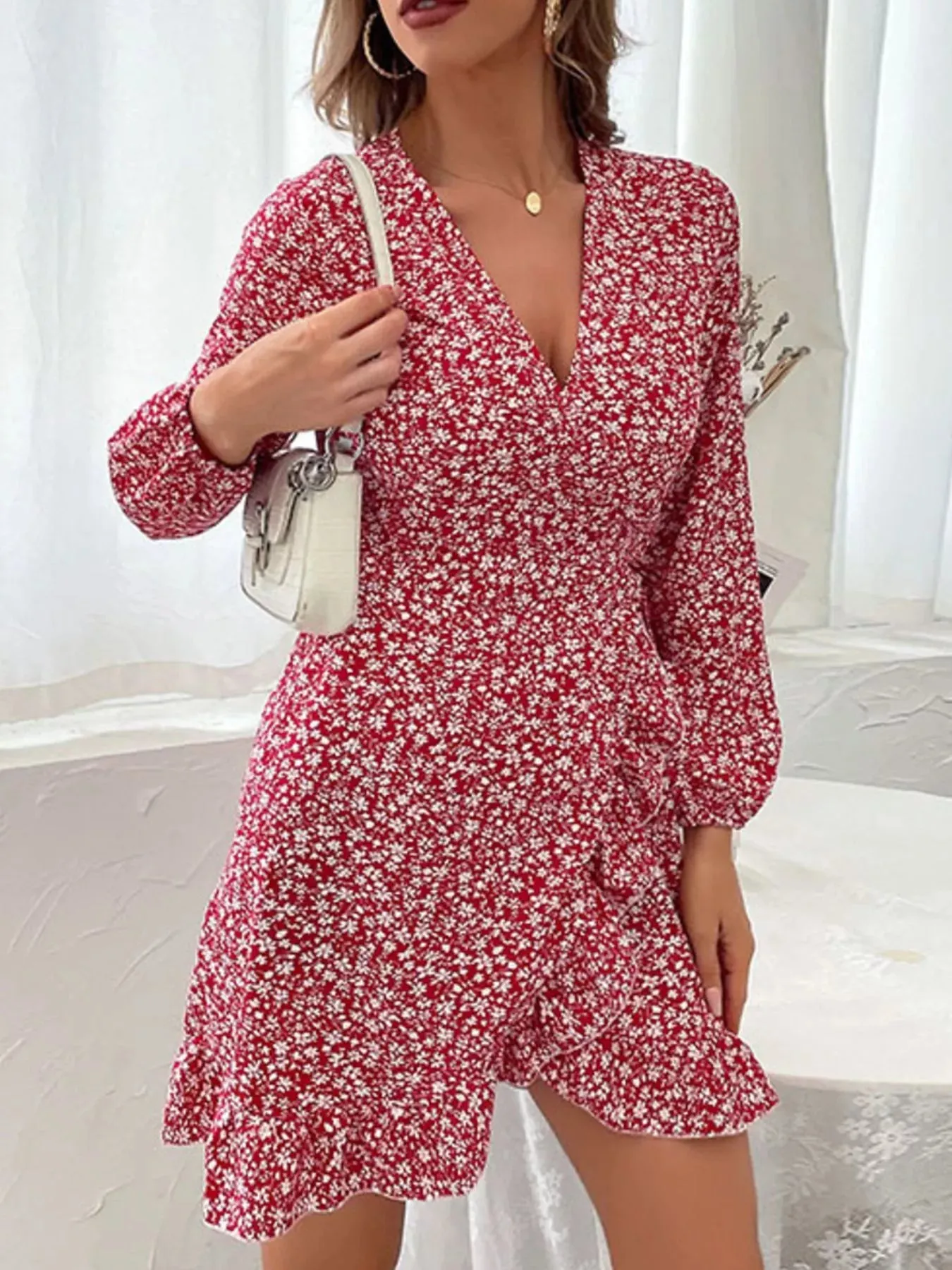 Floral Print Wrap Mini Dress sold by Charming Charlie product image thumbnail 5