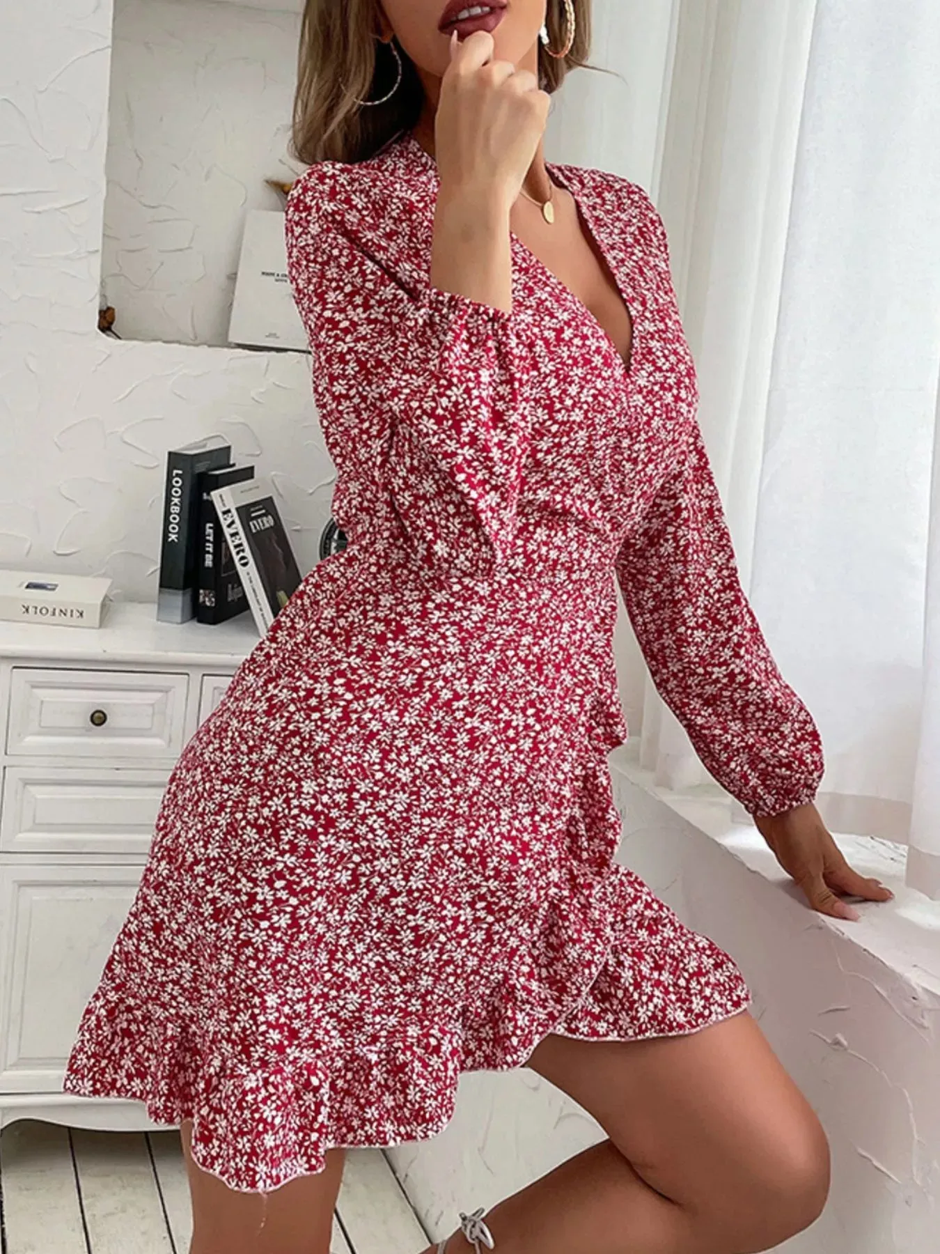 Floral Print Wrap Mini Dress sold by Charming Charlie product image thumbnail 2