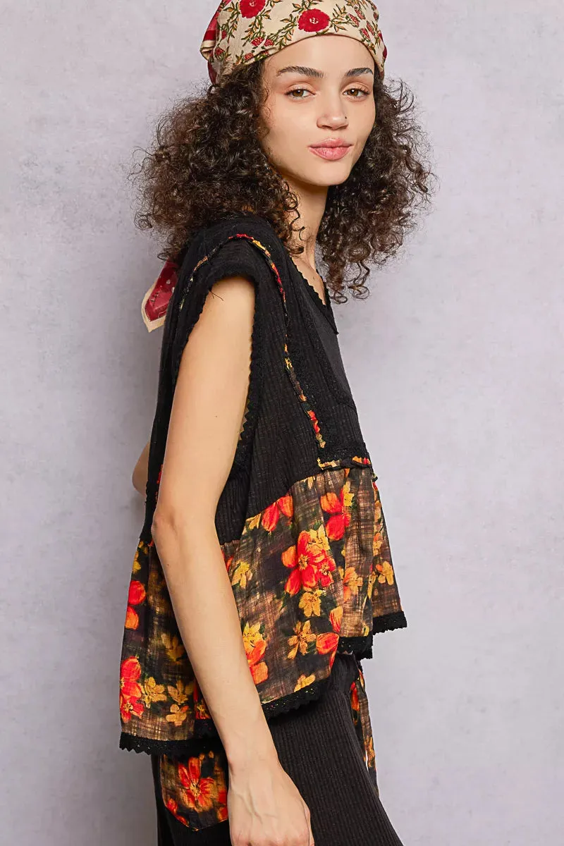 POL Lace Detail Floral Cropped Ruffled Top sold by Charming Charlie product image thumbnail 3