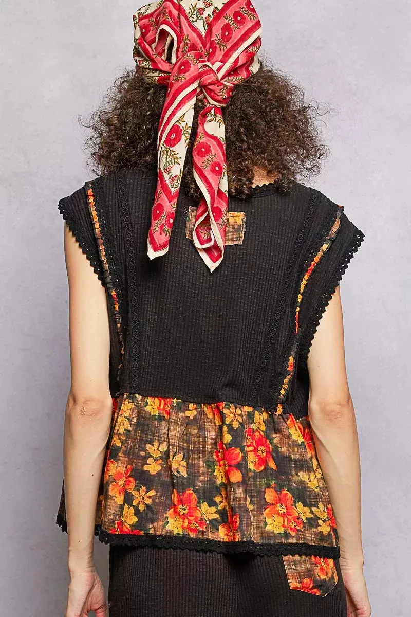 POL Lace Detail Floral Cropped Ruffled Top sold by Charming Charlie product image thumbnail 4