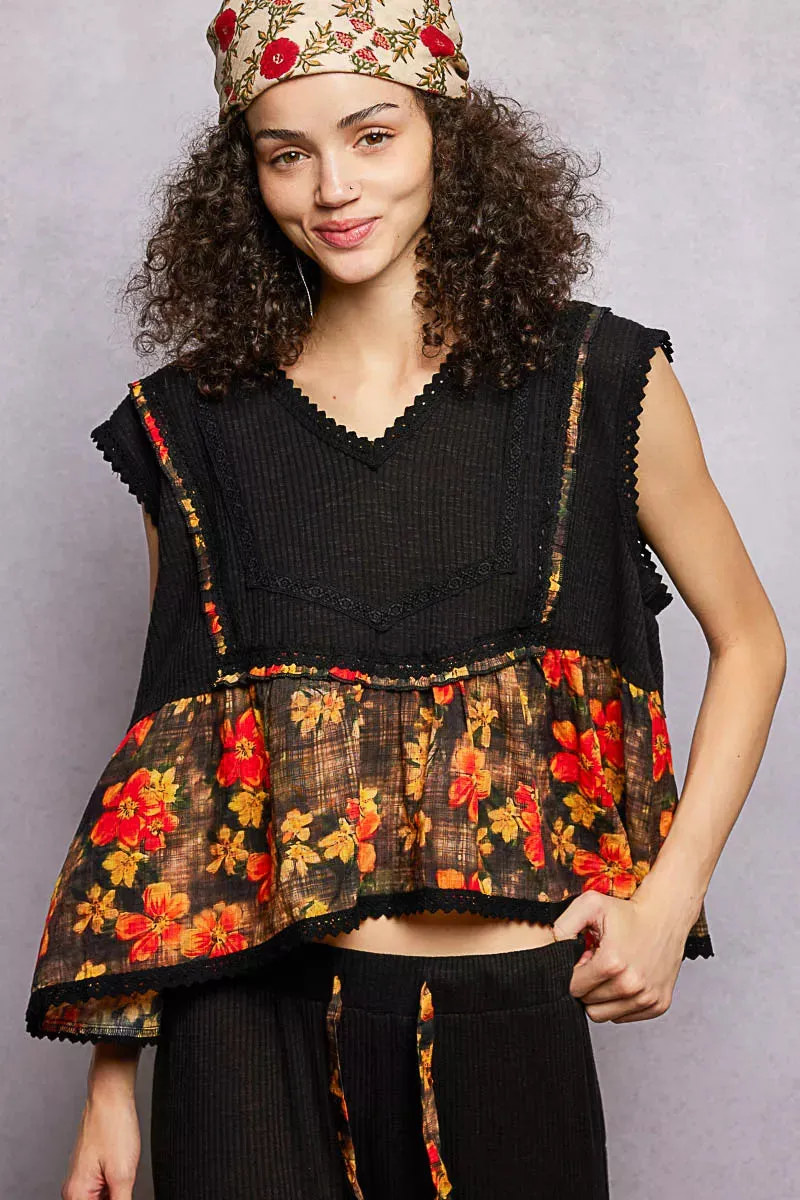POL Lace Detail Floral Cropped Ruffled Top sold by Charming Charlie product image thumbnail 2