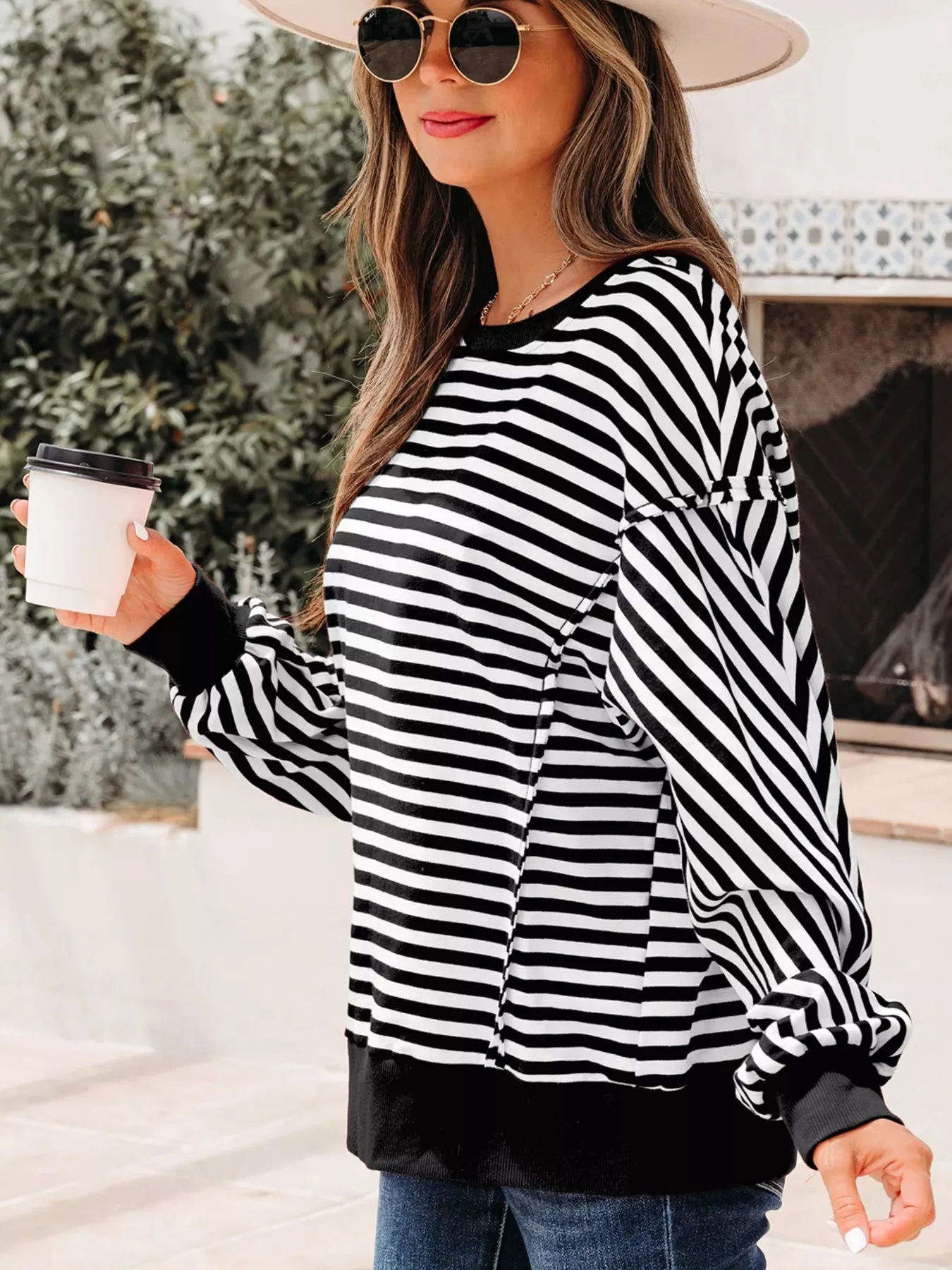 Stripe Exposed Seam Drop Shoulder Casual Pullover Top sold by Charming Charlie product image thumbnail 4