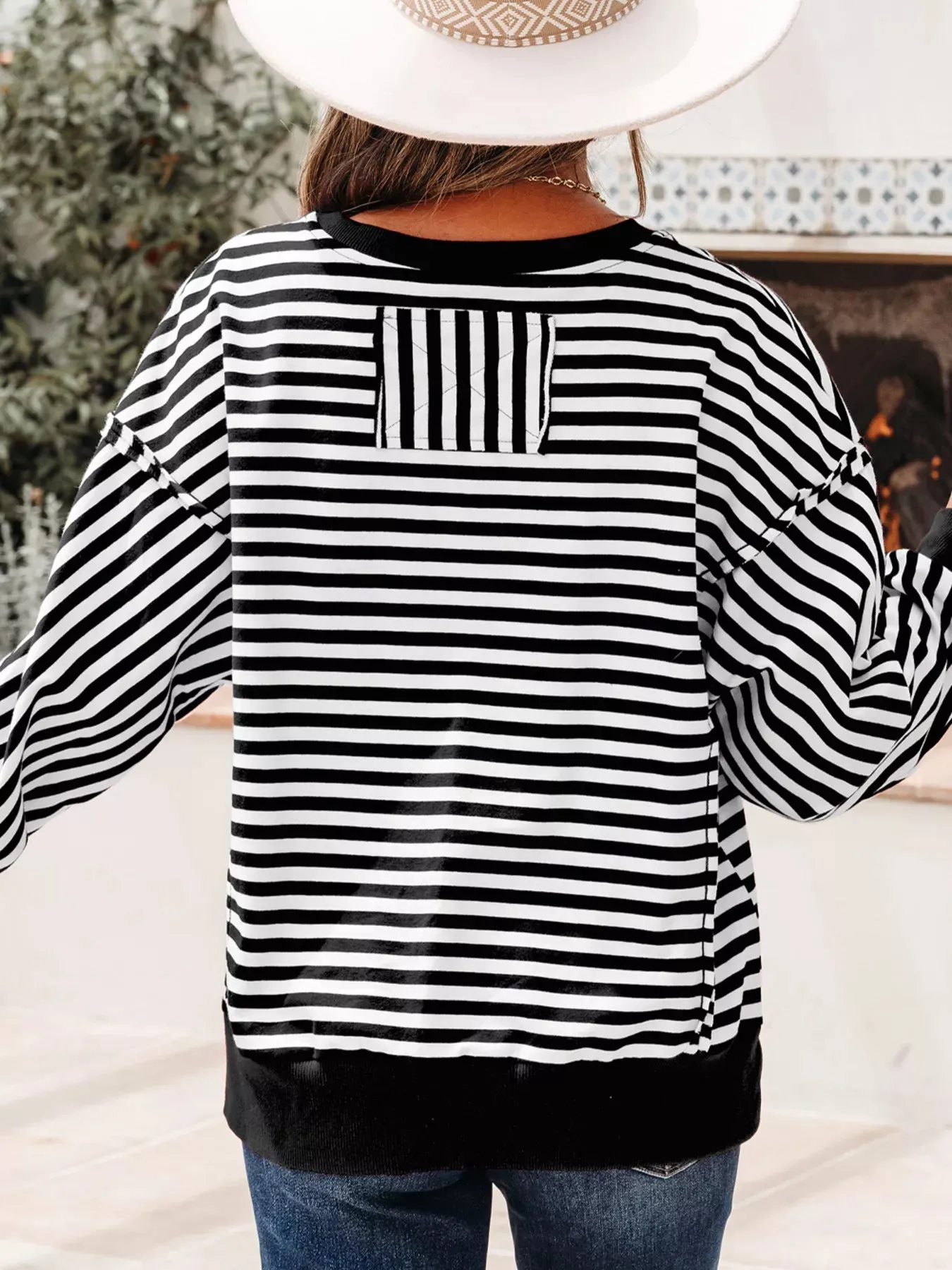 Stripe Exposed Seam Drop Shoulder Casual Pullover Top sold by Charming Charlie product image thumbnail 2