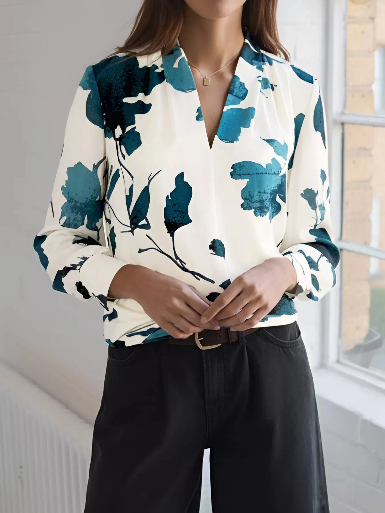 Printed V-Neck Long Sleeve Blouse sold by Charming Charlie product image thumbnail 4