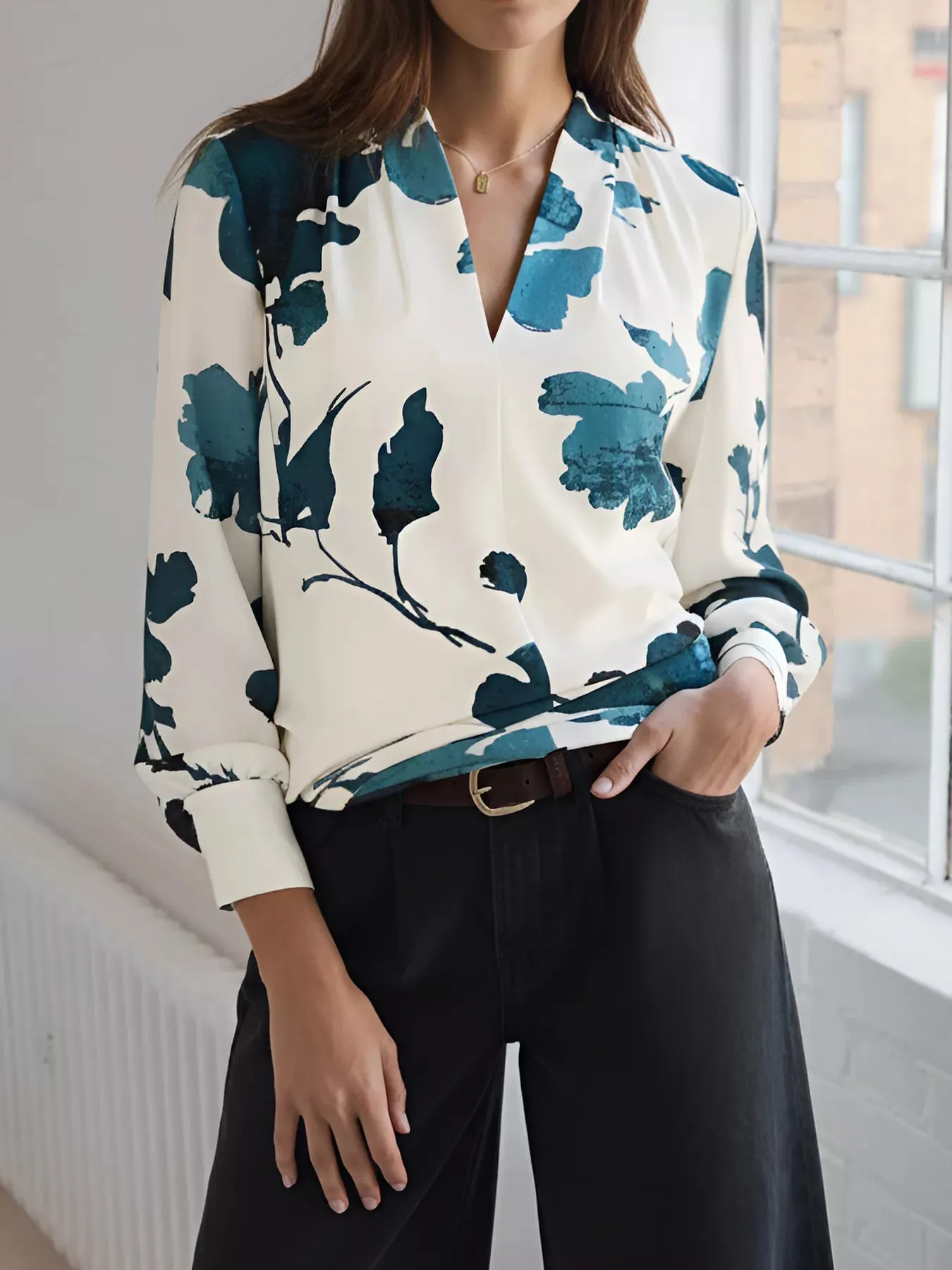 Printed V-Neck Long Sleeve Blouse sold by Charming Charlie product image thumbnail 3
