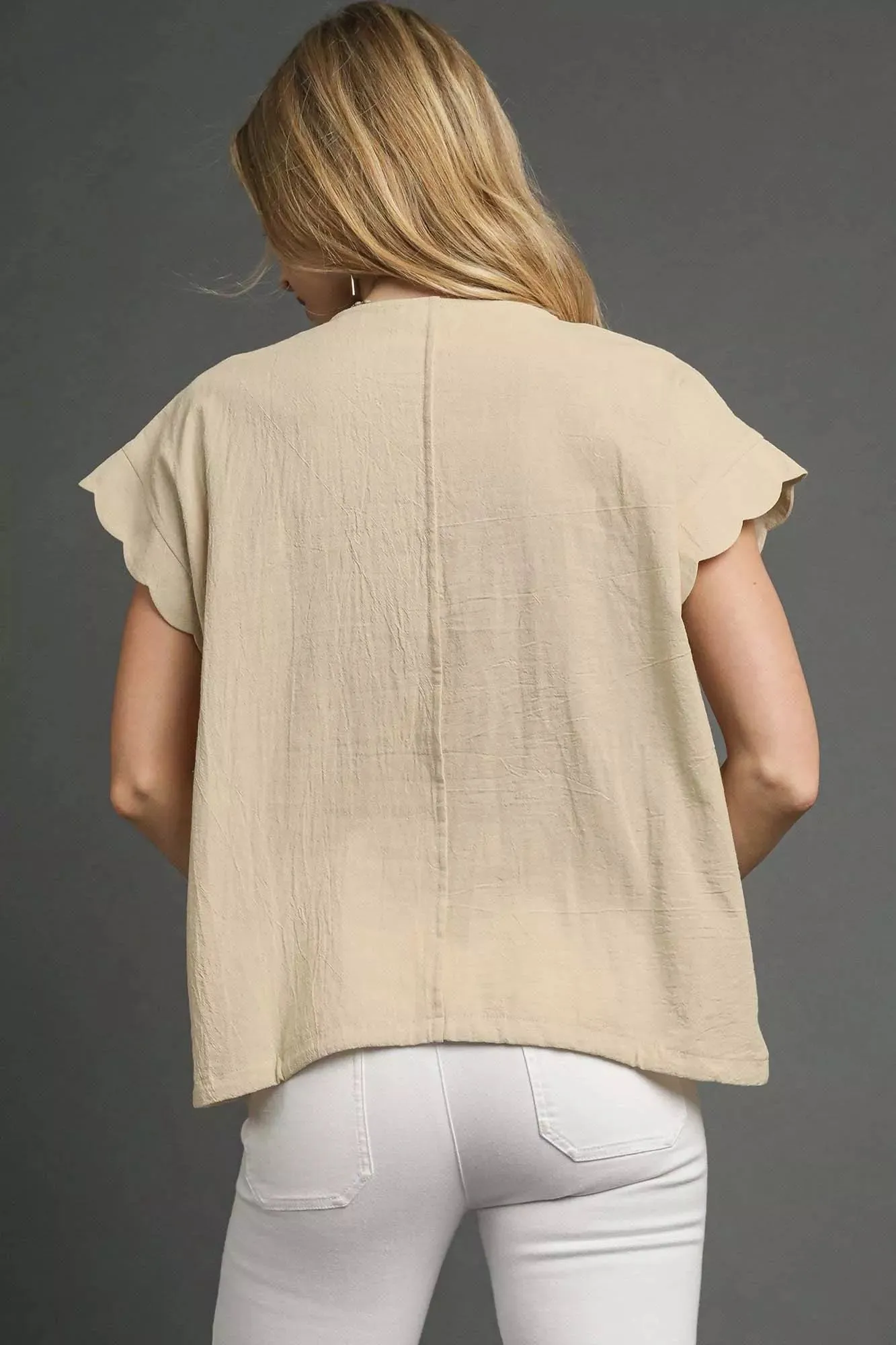 Umgee Embroidered Scallop Sleeve Top with Drawstring Hem sold by Charming Charlie product image thumbnail 3