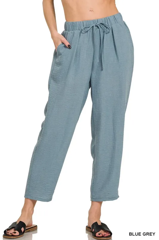 Zenana Woven Crepe Elastic Band Waist Pants sold by Charming Charlie