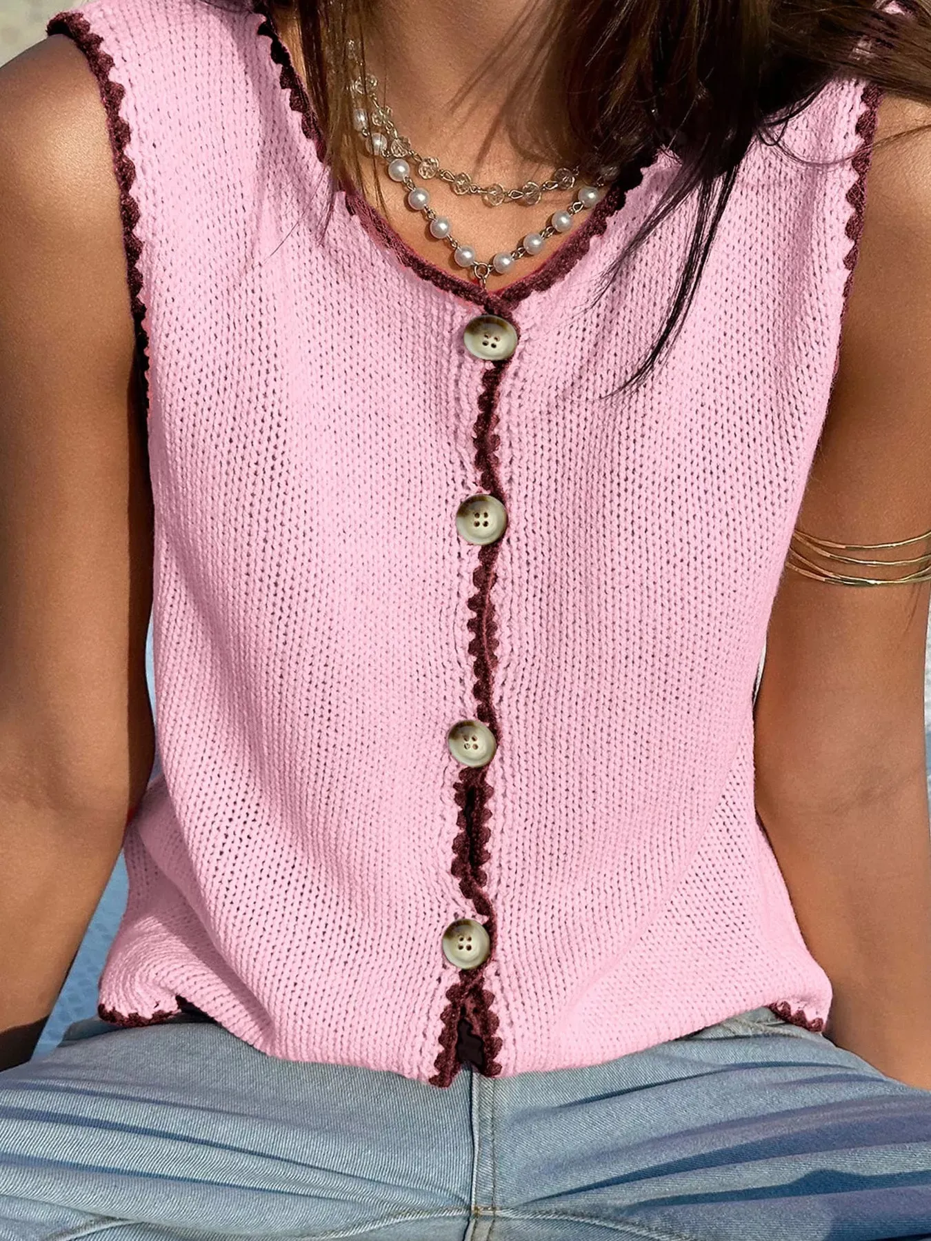 Contrast Trim Knitted Sweater Vest sold by Charming Charlie product image thumbnail 3