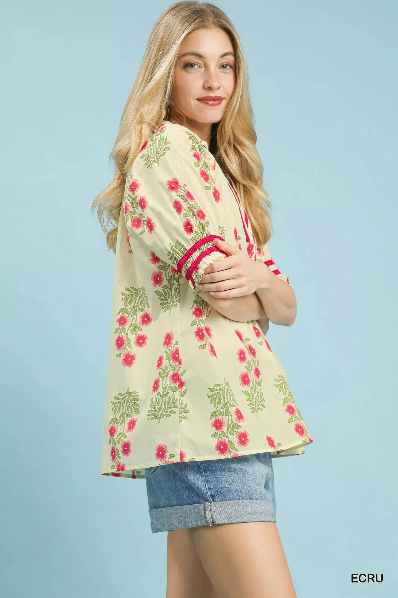 Umgee Floral V-Neck Puff Sleeve Top sold by Charming Charlie product image thumbnail 2