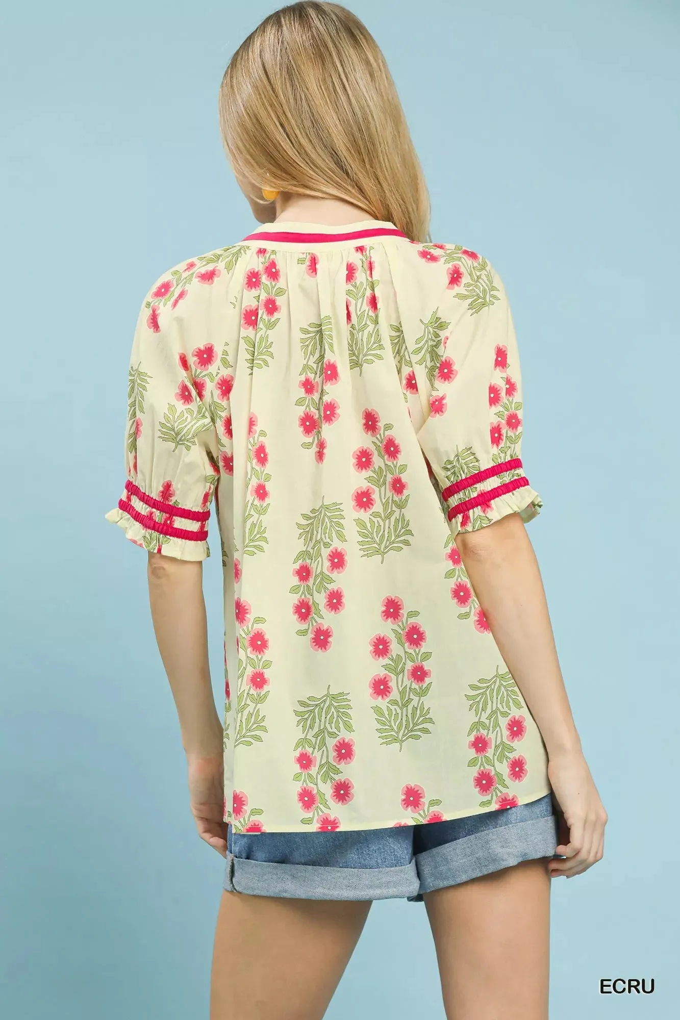 Umgee Floral V-Neck Puff Sleeve Top sold by Charming Charlie product image thumbnail 3