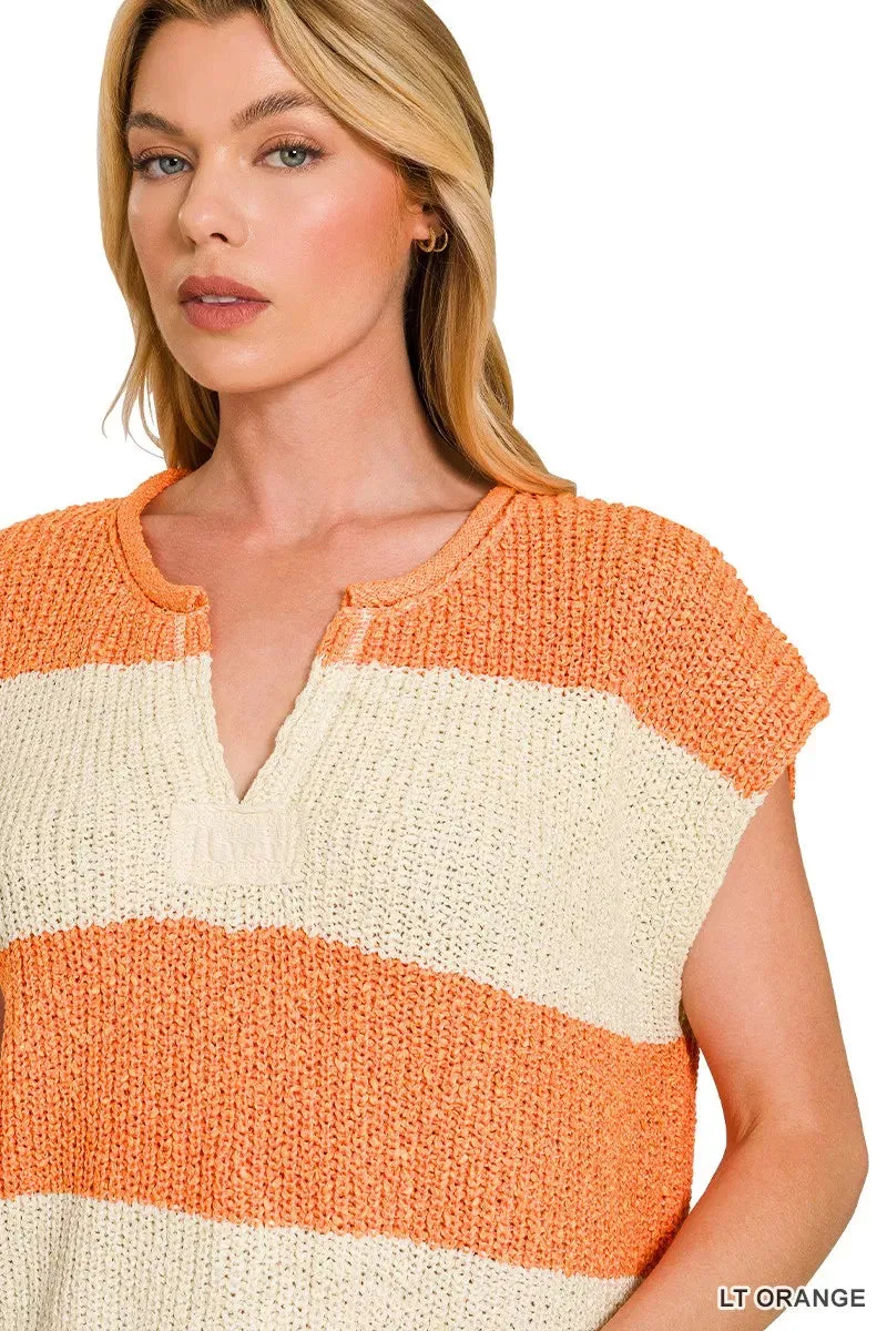 Zenana Split Neck Sleeveless Stripe Sweater sold by Charming Charlie product image thumbnail 4