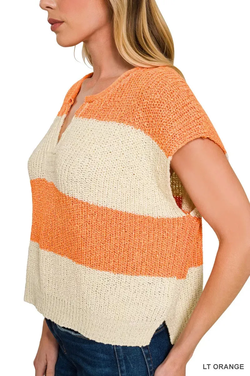Zenana Split Neck Sleeveless Stripe Sweater sold by Charming Charlie product image thumbnail 2