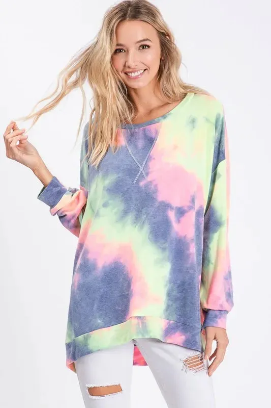 BiBi Tie Dye French Terry Print Top sold by Charming Charlie
