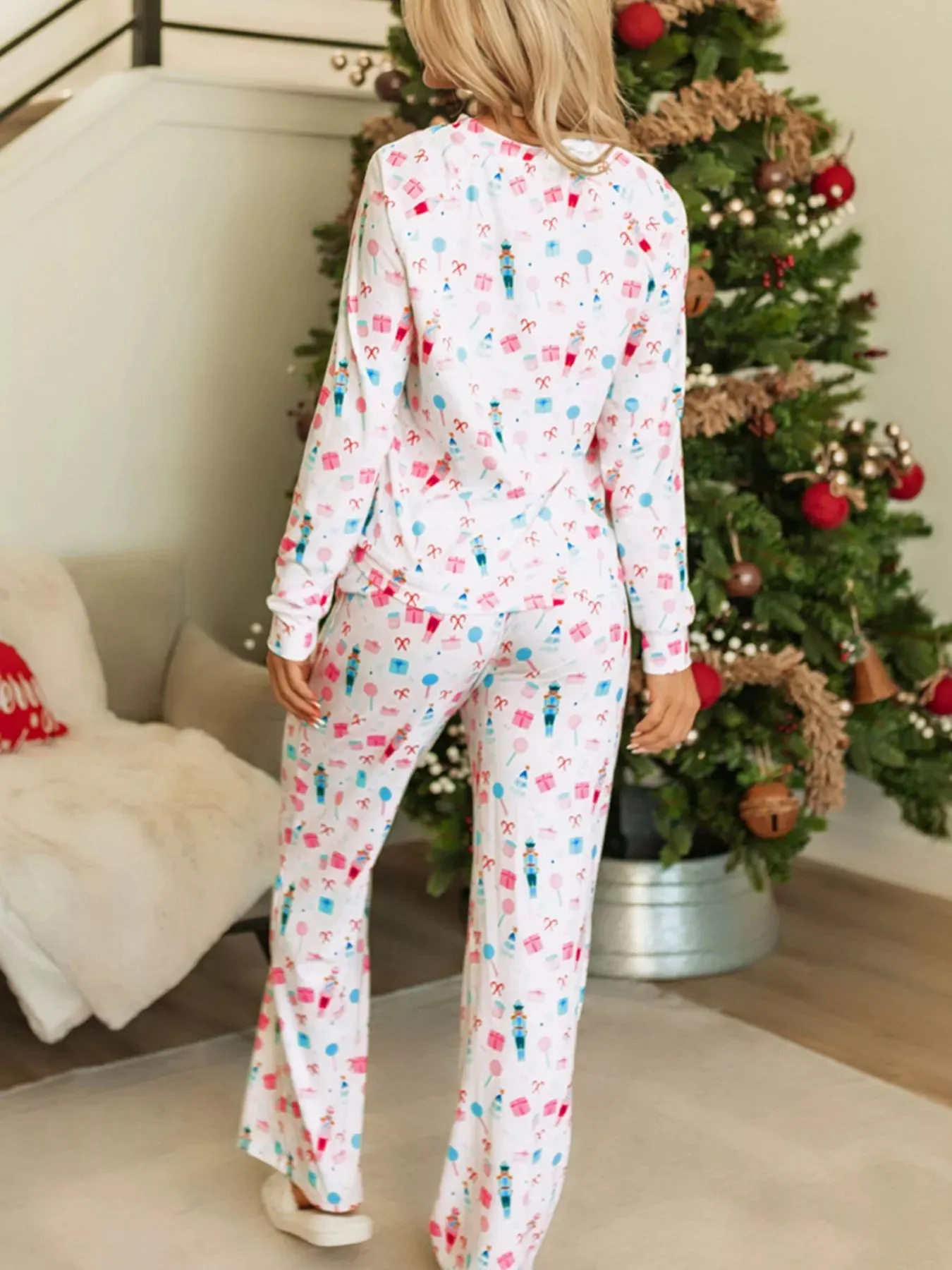 Christmas Pattern Long Sleeve Top and Wide Leg Pants Set sold by Charming Charlie product image thumbnail 2