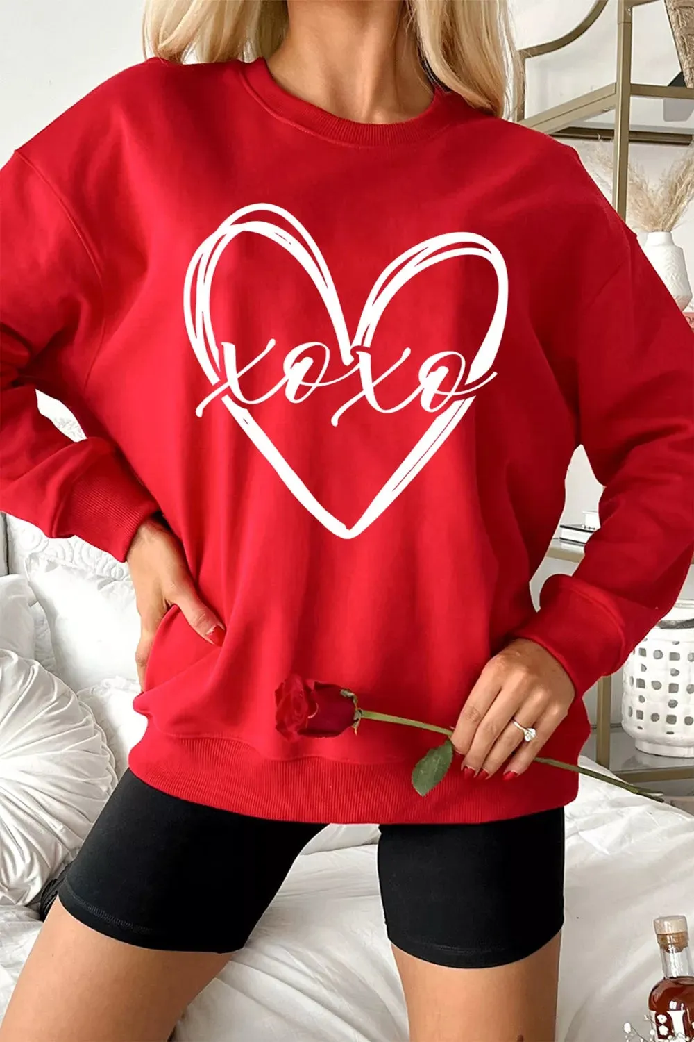 XOXO Valentines Heart Sketch Printed Pullover Sweatshirt sold by Charming Charlie product image thumbnail 2