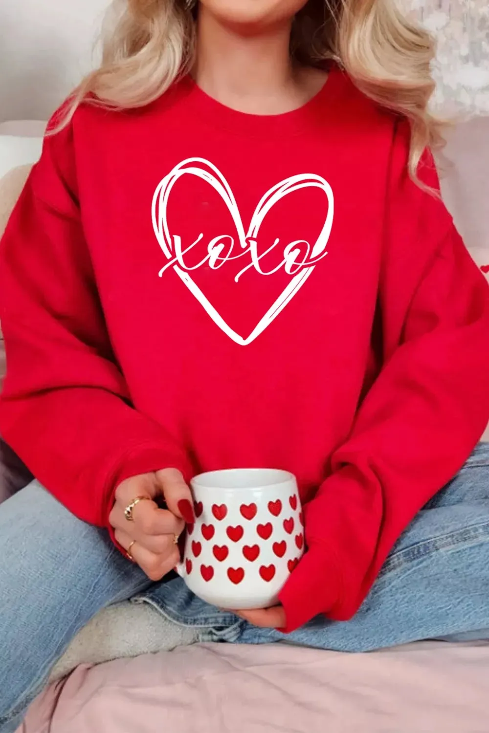 XOXO Valentines Heart Sketch Printed Pullover Sweatshirt sold by Charming Charlie product image thumbnail 3