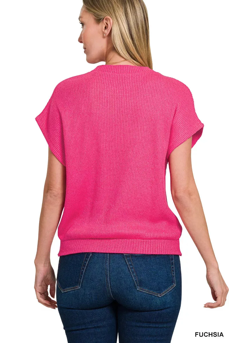 Zenana Round Neck Banded Botton Short Sleeve Sweater sold by Charming Charlie product image thumbnail 2